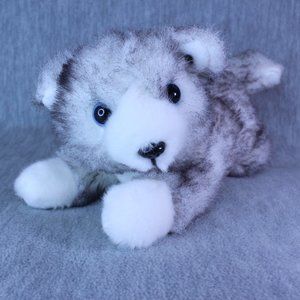 DOG SIBERIAN‎ HUSKY 10" Puppy Laying Down Blue Eyes Plush Little Brownie Bakers